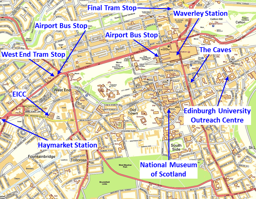Locations of QOS2016 venues and main transport hubs